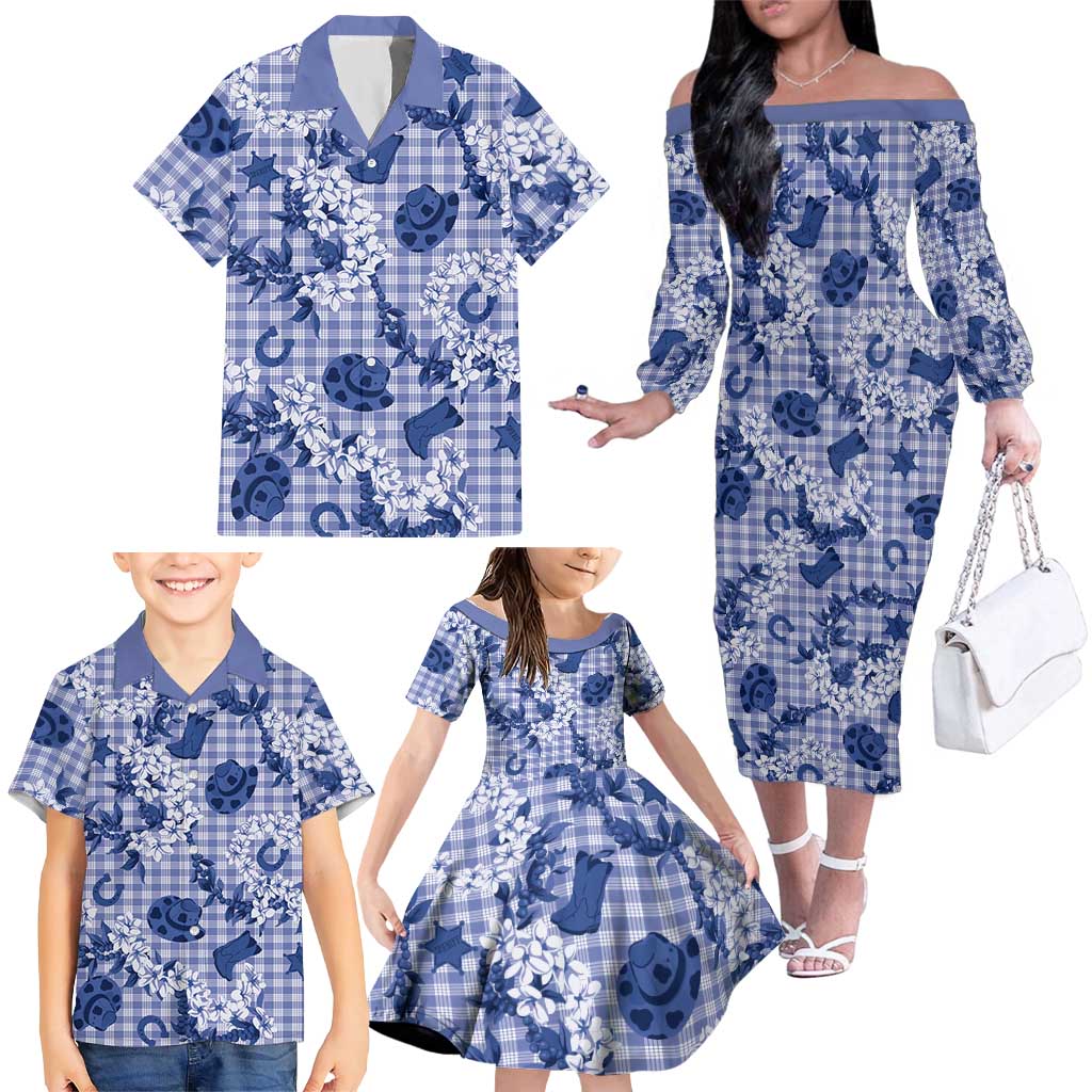 Mokihana Maile Ilima Leis Paniolo Palaka Family Matching Off The Shoulder Long Sleeve Dress and Hawaiian Shirt Hawaiian Polu Spirit LT9 - Polynesian Pride