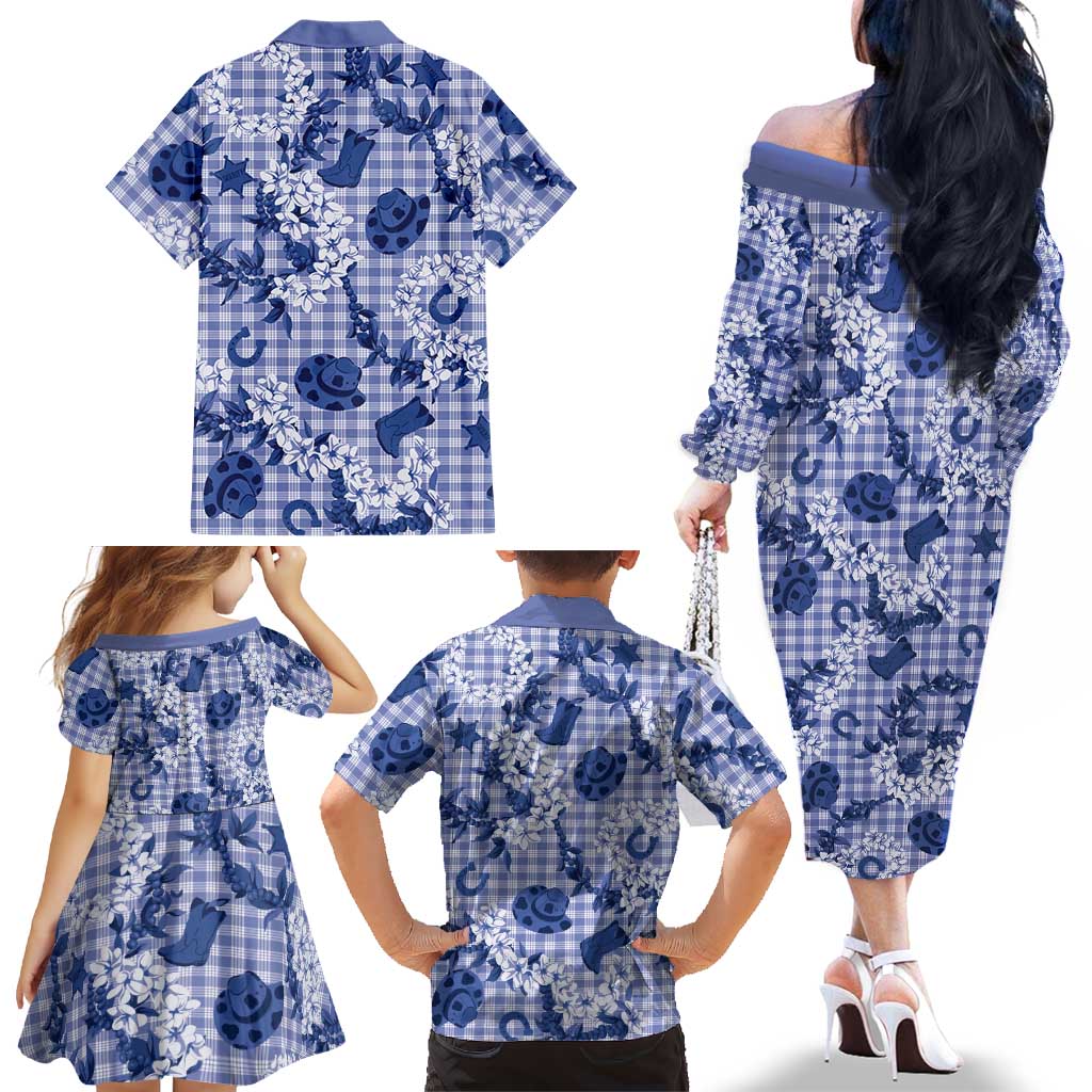 Mokihana Maile Ilima Leis Paniolo Palaka Family Matching Off The Shoulder Long Sleeve Dress and Hawaiian Shirt Hawaiian Polu Spirit LT9 - Polynesian Pride