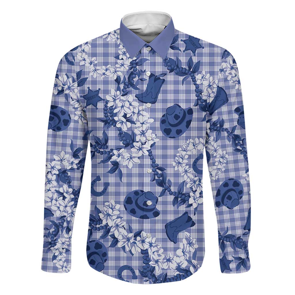 Mokihana Maile Ilima Leis Paniolo Palaka Family Matching Off The Shoulder Long Sleeve Dress and Hawaiian Shirt Hawaiian Polu Spirit LT9 Dad's Shirt - Long Sleeve Blue - Polynesian Pride