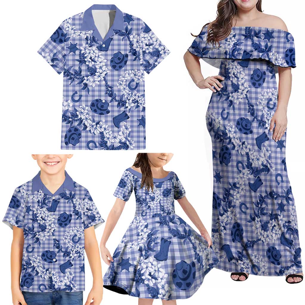 Mokihana Maile Ilima Leis Paniolo Palaka Family Matching Off Shoulder Maxi Dress and Hawaiian Shirt Hawaiian Polu Spirit - Polynesian Pride