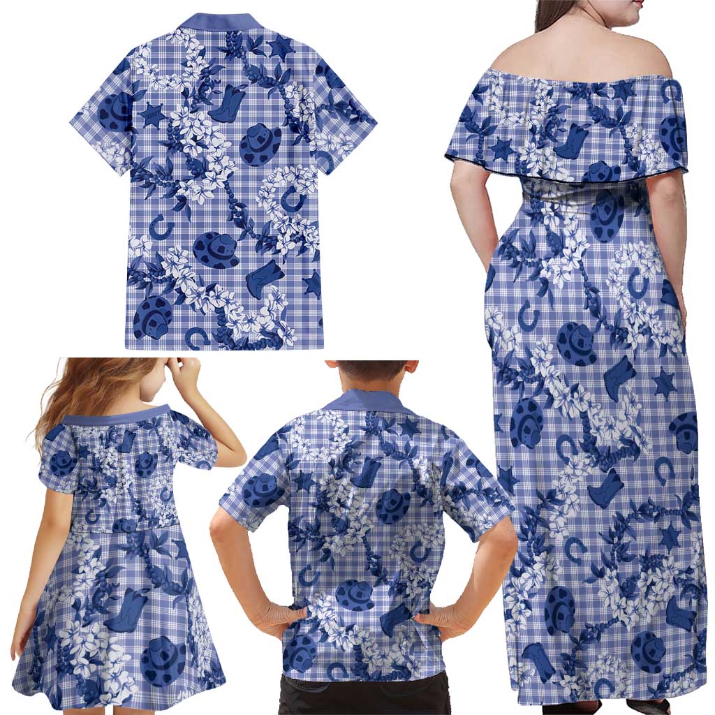 Mokihana Maile Ilima Leis Paniolo Palaka Family Matching Off Shoulder Maxi Dress and Hawaiian Shirt Hawaiian Polu Spirit LT9 - Polynesian Pride