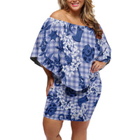 Mokihana Maile Ilima Leis Paniolo Palaka Family Matching Off Shoulder Short Dress and Hawaiian Shirt Hawaiian Polu Spirit LT9 Blue - Polynesian Pride