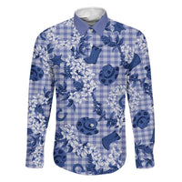 Mokihana Maile Ilima Leis Paniolo Palaka Family Matching Tank Maxi Dress and Hawaiian Shirt Hawaiian Polu Spirit LT9 Dad's Shirt - Long Sleeve Blue - Polynesian Pride