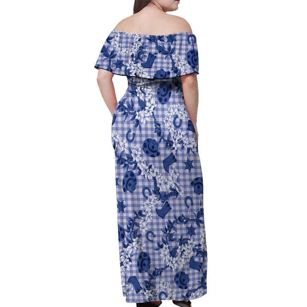 Mokihana Maile Ilima Leis Paniolo Palaka Off Shoulder Maxi Dress Hawaiian Polu Spirit - Polynesian Pride