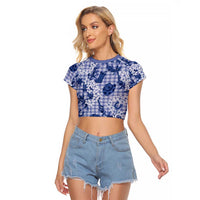 Mokihana Maile Ilima Leis Paniolo Palaka Raglan Cropped T Shirt Hawaiian Polu Spirit - Polynesian Pride