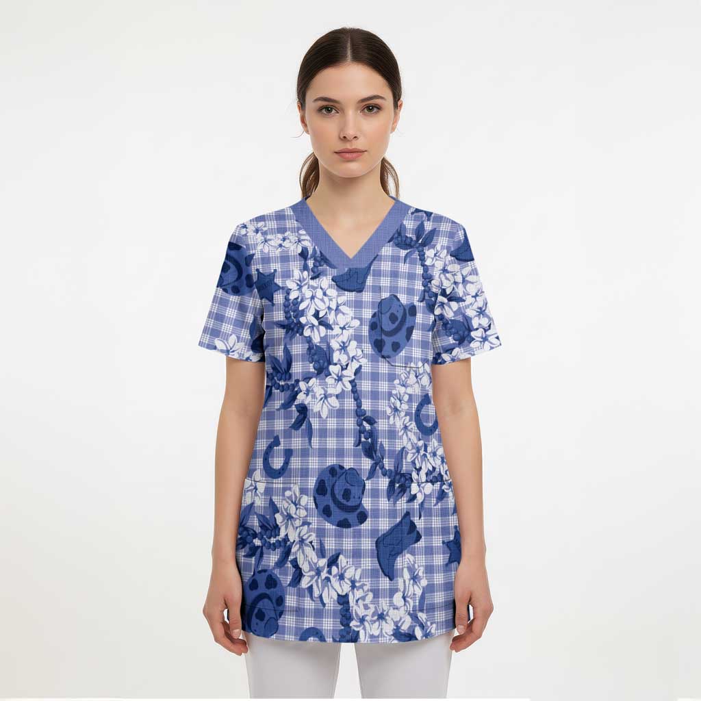 Mokihana Maile Ilima Leis Paniolo Palaka Scrub Top Hawaiian Polu Spirit - Polynesian Pride