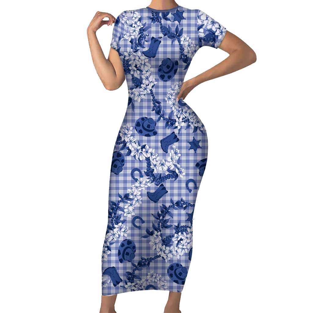Mokihana Maile Ilima Leis Paniolo Palaka Short Sleeve Bodycon Dress Hawaiian Polu Spirit - Polynesian Pride