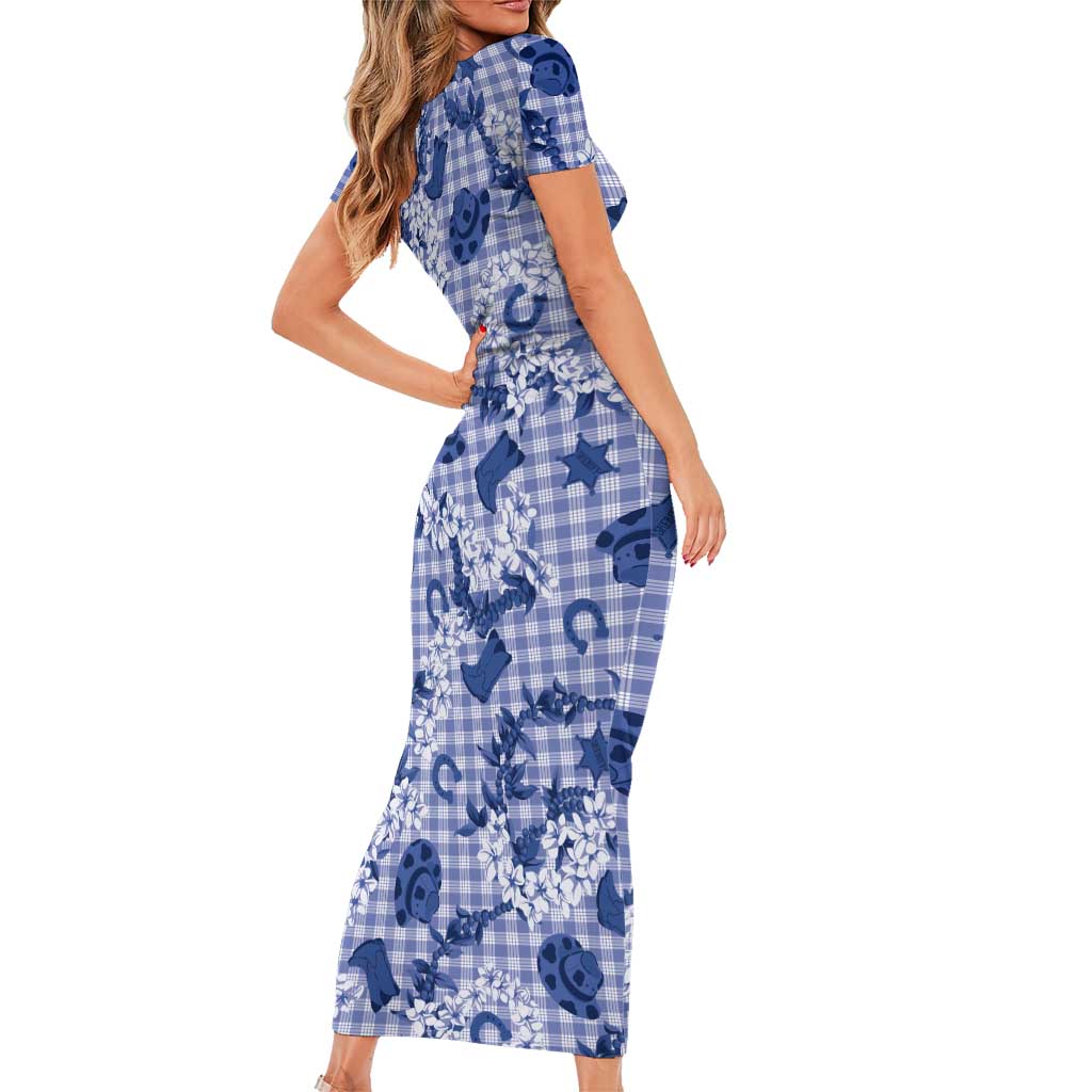 Mokihana Maile Ilima Leis Paniolo Palaka Short Sleeve Bodycon Dress Hawaiian Polu Spirit LT9 - Polynesian Pride