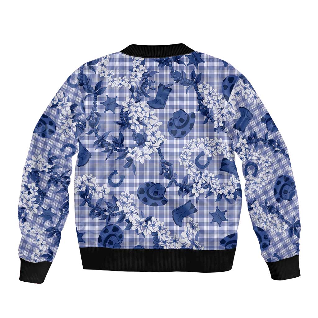 Mokihana Maile Ilima Leis Paniolo Palaka Sleeve Zip Bomber Jacket Hawaiian Polu Spirit - Polynesian Pride