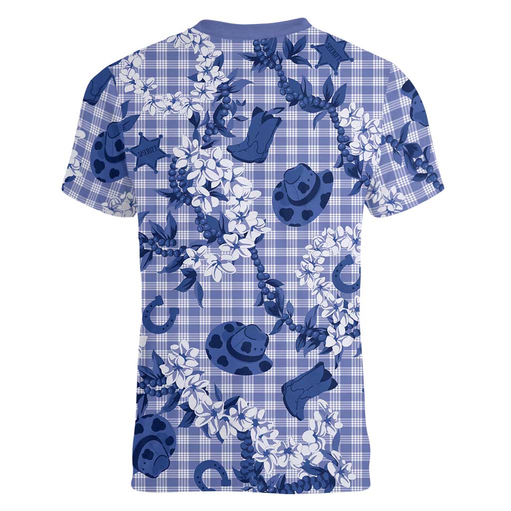 Mokihana Maile Ilima Leis Paniolo Palaka Women V-Neck T-Shirt Hawaiian Polu Spirit LT9 - Polynesian Pride