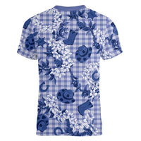 Mokihana Maile Ilima Leis Paniolo Palaka Women V-Neck T-Shirt Hawaiian Polu Spirit LT9 - Polynesian Pride