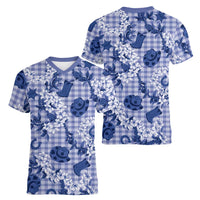 Mokihana Maile Ilima Leis Paniolo Palaka Women V-Neck T-Shirt Hawaiian Polu Spirit LT9 - Polynesian Pride