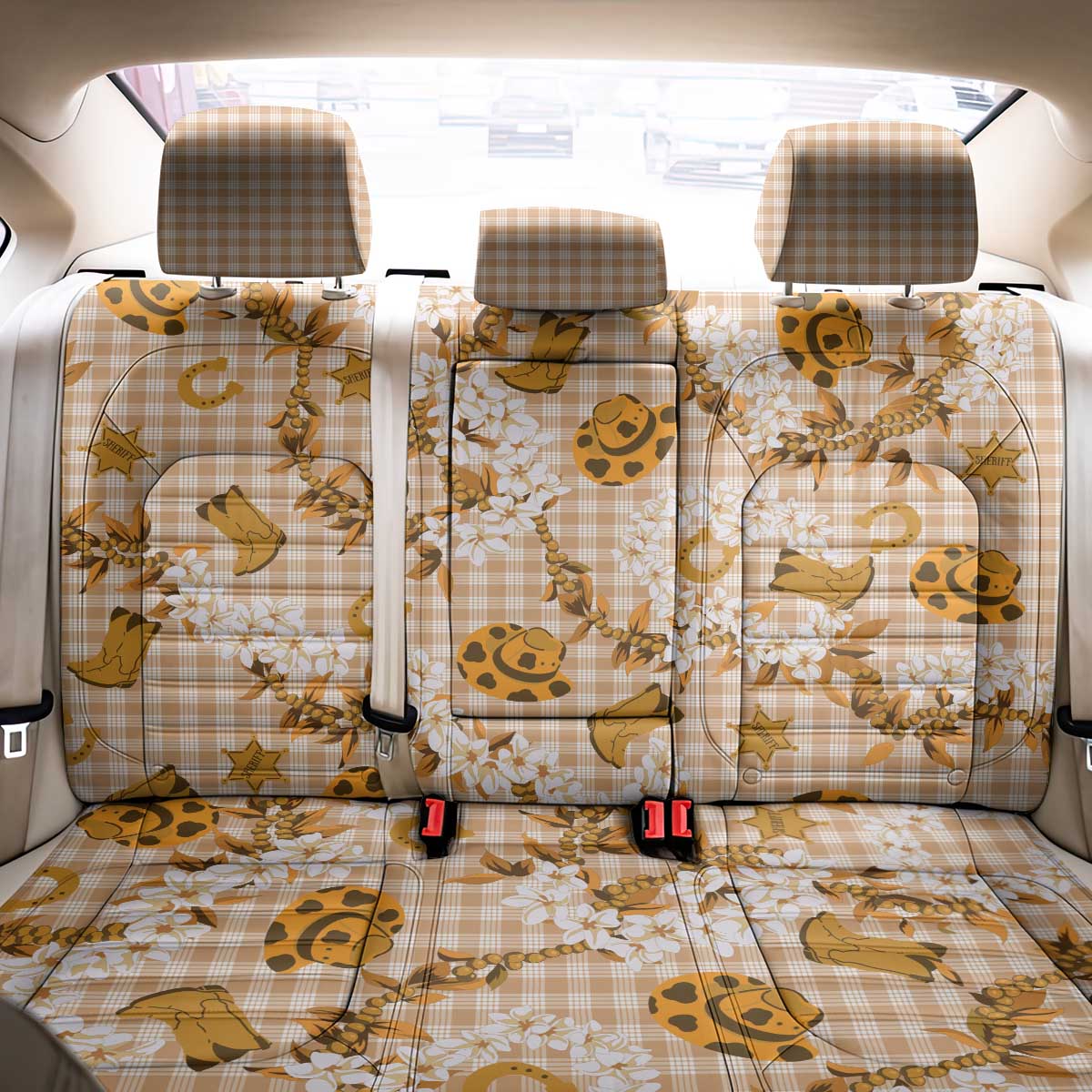 Mokihana Maile Ilima Leis Paniolo Palaka Back Car Seat Cover Hawaiian Kula Spirit - Polynesian Pride