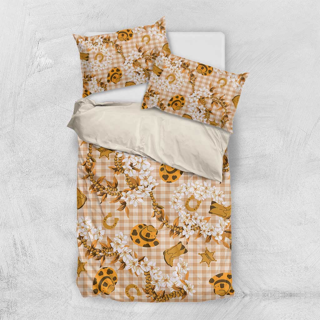 Mokihana Maile Ilima Leis Paniolo Palaka Bedding Set Hawaiian Kula Spirit LT9 US Twin 172cm x 218cm Gold - Polynesian Pride