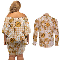 Mokihana Maile Ilima Leis Paniolo Palaka Couples Matching Off Shoulder Short Dress and Long Sleeve Button Shirt Hawaiian Kula Spirit LT9 - Polynesian Pride
