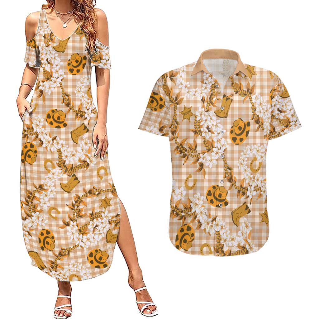Mokihana Maile Ilima Leis Paniolo Palaka Couples Matching Summer Maxi Dress and Hawaiian Shirt Hawaiian Kula Spirit - Polynesian Pride
