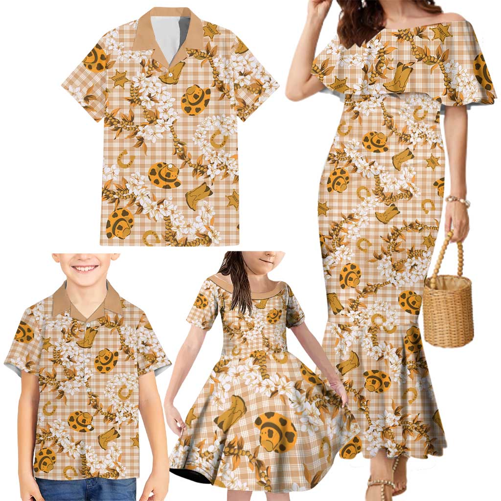 Mokihana Maile Ilima Leis Paniolo Palaka Family Matching Mermaid Dress and Hawaiian Shirt Hawaiian Kula Spirit LT9 - Polynesian Pride