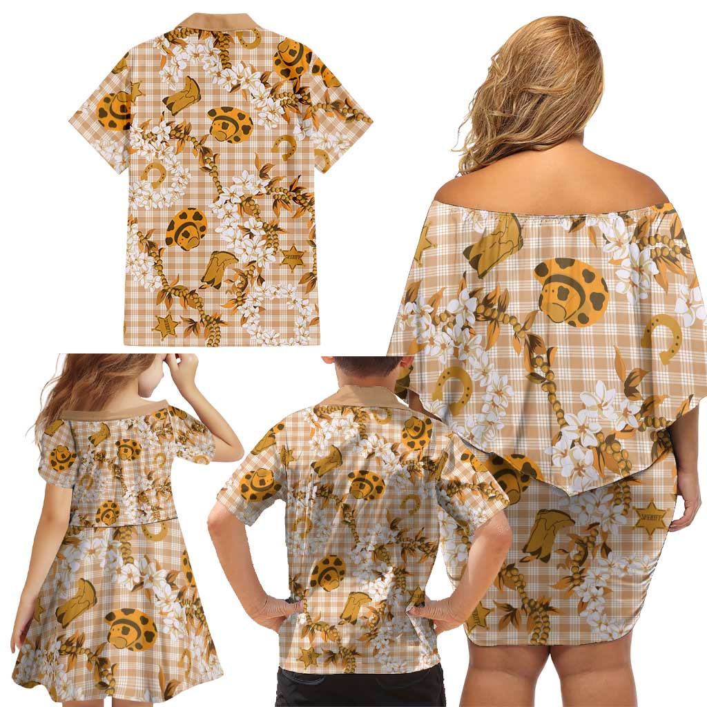 Mokihana Maile Ilima Leis Paniolo Palaka Family Matching Off Shoulder Short Dress and Hawaiian Shirt Hawaiian Kula Spirit LT9 - Polynesian Pride