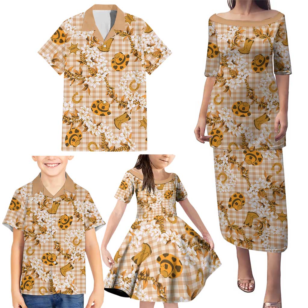 Mokihana Maile Ilima Leis Paniolo Palaka Family Matching Puletasi and Hawaiian Shirt Hawaiian Kula Spirit - Polynesian Pride