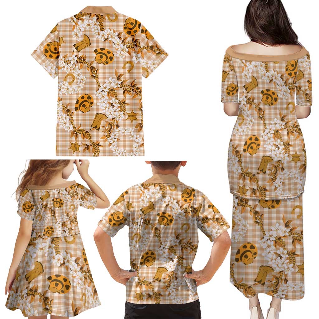 Mokihana Maile Ilima Leis Paniolo Palaka Family Matching Puletasi and Hawaiian Shirt Hawaiian Kula Spirit LT9 - Polynesian Pride