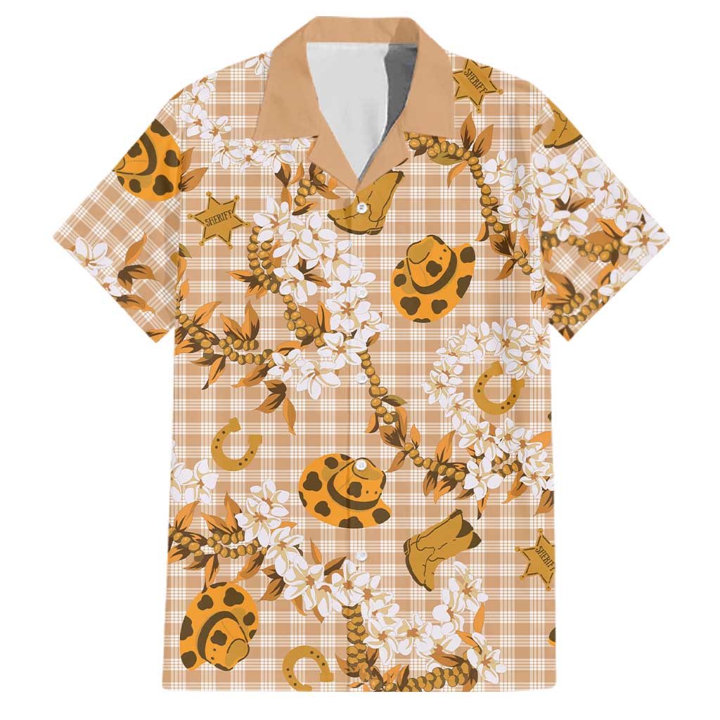 Mokihana Maile Ilima Leis Paniolo Palaka Family Matching Puletasi and Hawaiian Shirt Hawaiian Kula Spirit LT9 Dad's Shirt - Short Sleeve Gold - Polynesian Pride
