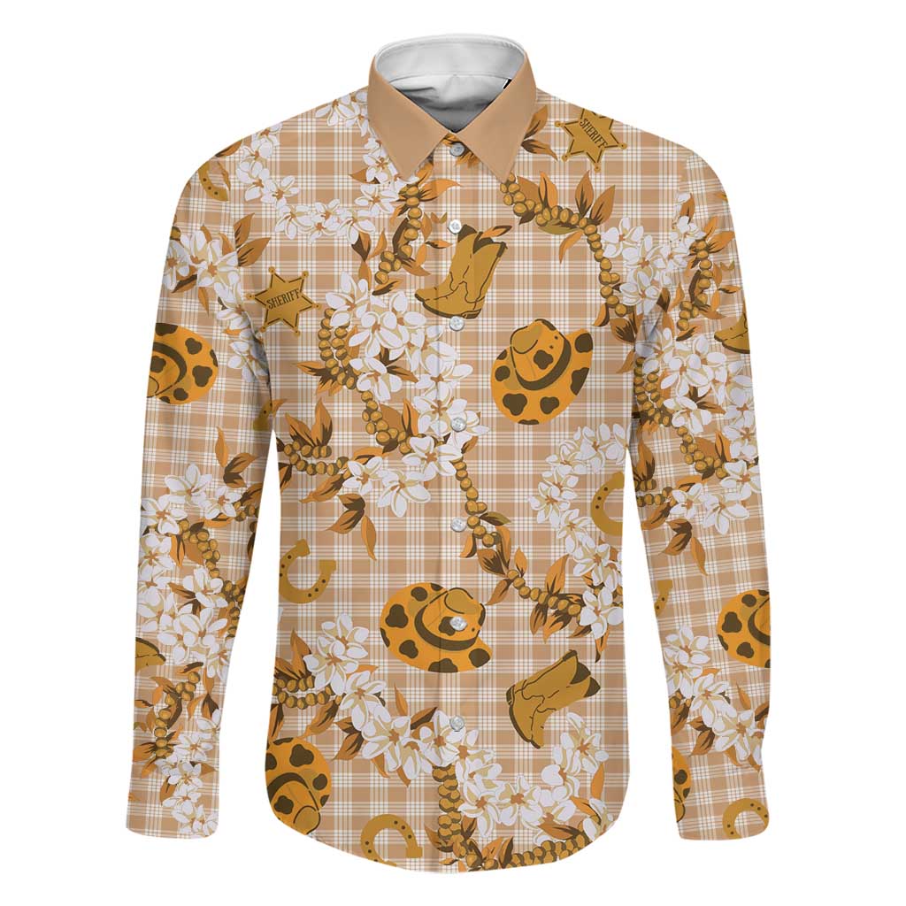 Mokihana Maile Ilima Leis Paniolo Palaka Family Matching Puletasi and Hawaiian Shirt Hawaiian Kula Spirit LT9 Dad's Shirt - Long Sleeve Gold - Polynesian Pride