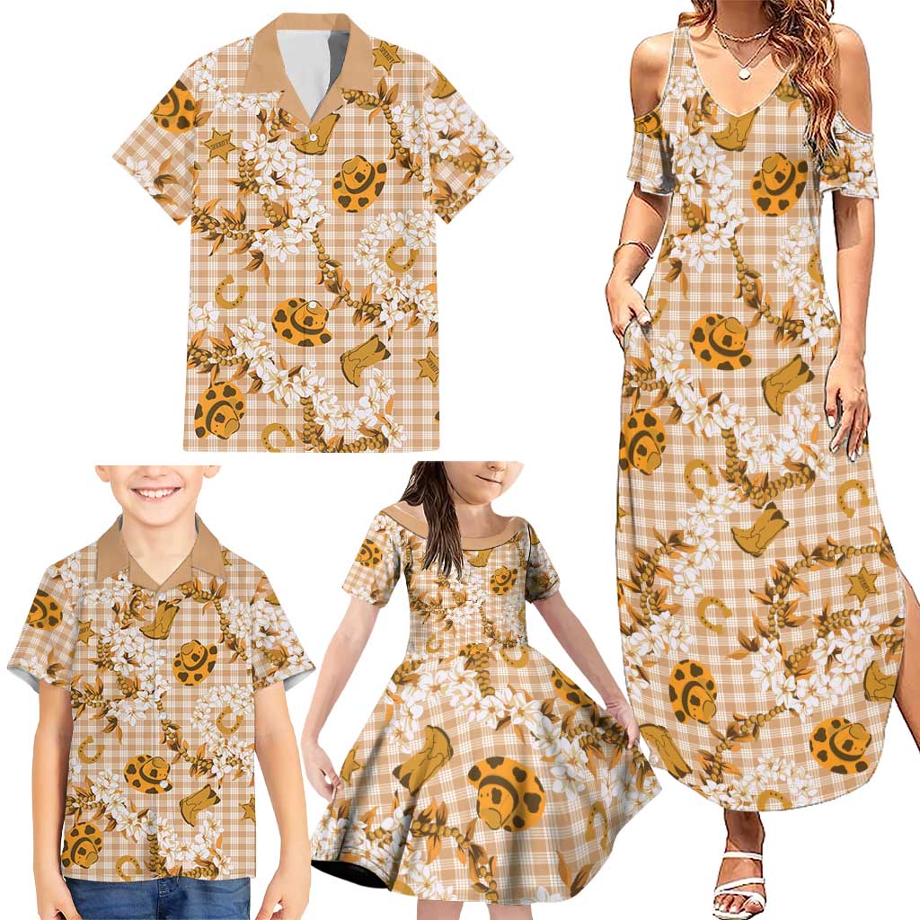 Mokihana Maile Ilima Leis Paniolo Palaka Family Matching Summer Maxi Dress and Hawaiian Shirt Hawaiian Kula Spirit LT9 - Polynesian Pride