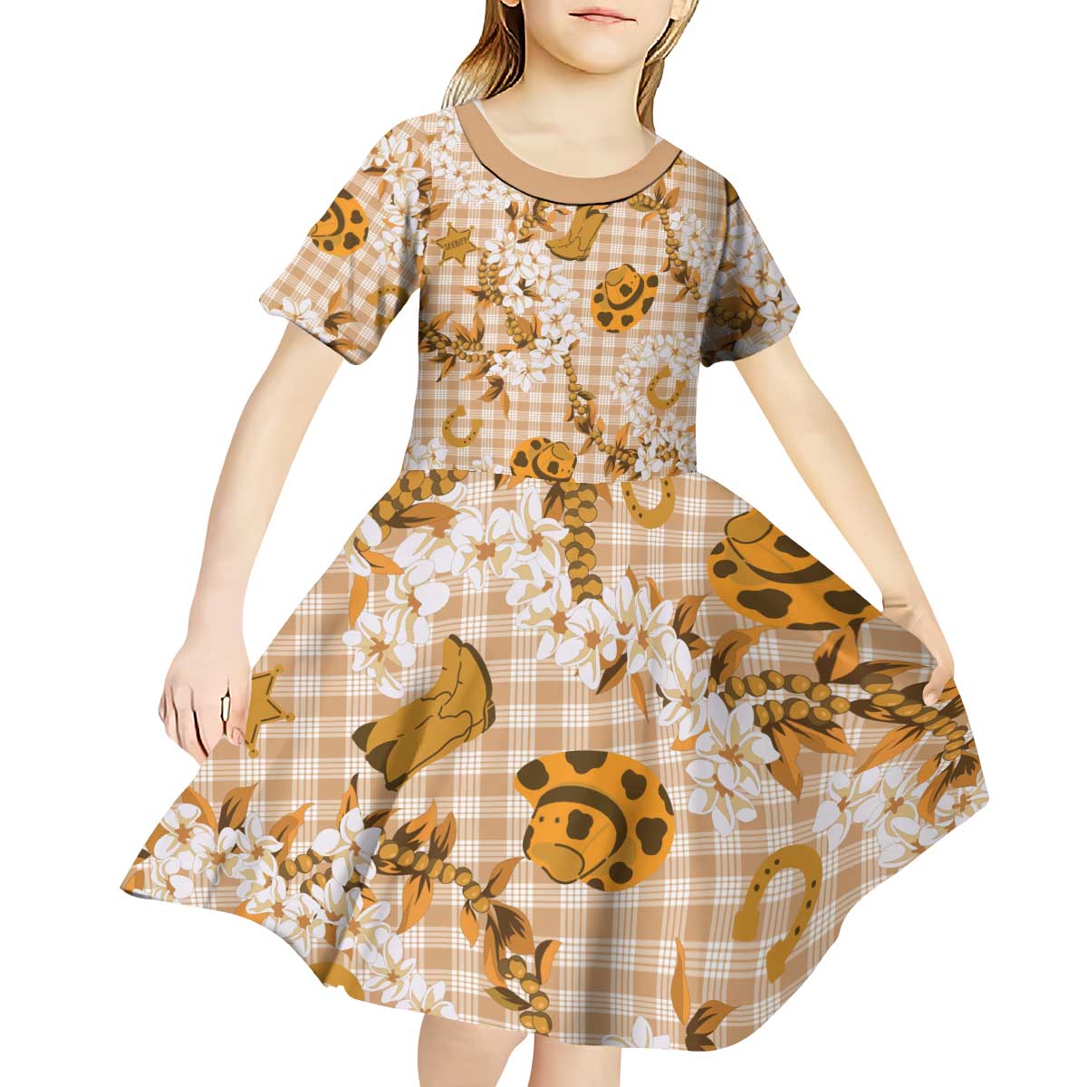 Mokihana Maile Ilima Leis Paniolo Palaka Kid Short Sleeve Dress Hawaiian Kula Spirit - Polynesian Pride