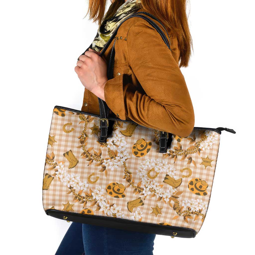 Mokihana Maile Ilima Leis Paniolo Palaka Leather Tote Bag Hawaiian Kula Spirit - Polynesian Pride