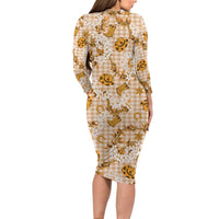 Mokihana Maile Ilima Leis Paniolo Palaka Long Sleeve Bodycon Dress Hawaiian Kula Spirit - Polynesian Pride