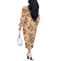 Mokihana Maile Ilima Leis Paniolo Palaka Off The Shoulder Long Sleeve Dress Hawaiian Kula Spirit - Polynesian Pride