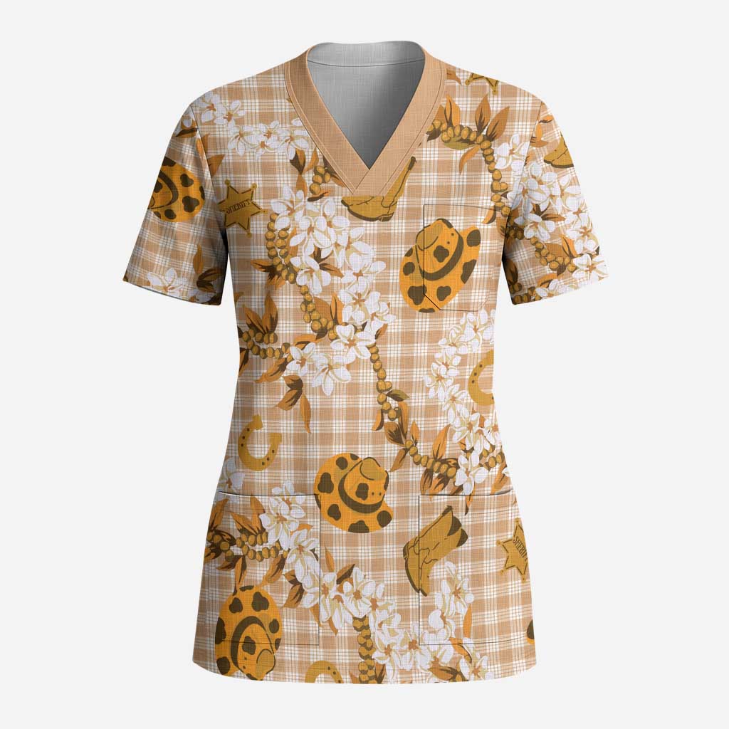 Mokihana Maile Ilima Leis Paniolo Palaka Scrub Top Hawaiian Kula Spirit - Polynesian Pride