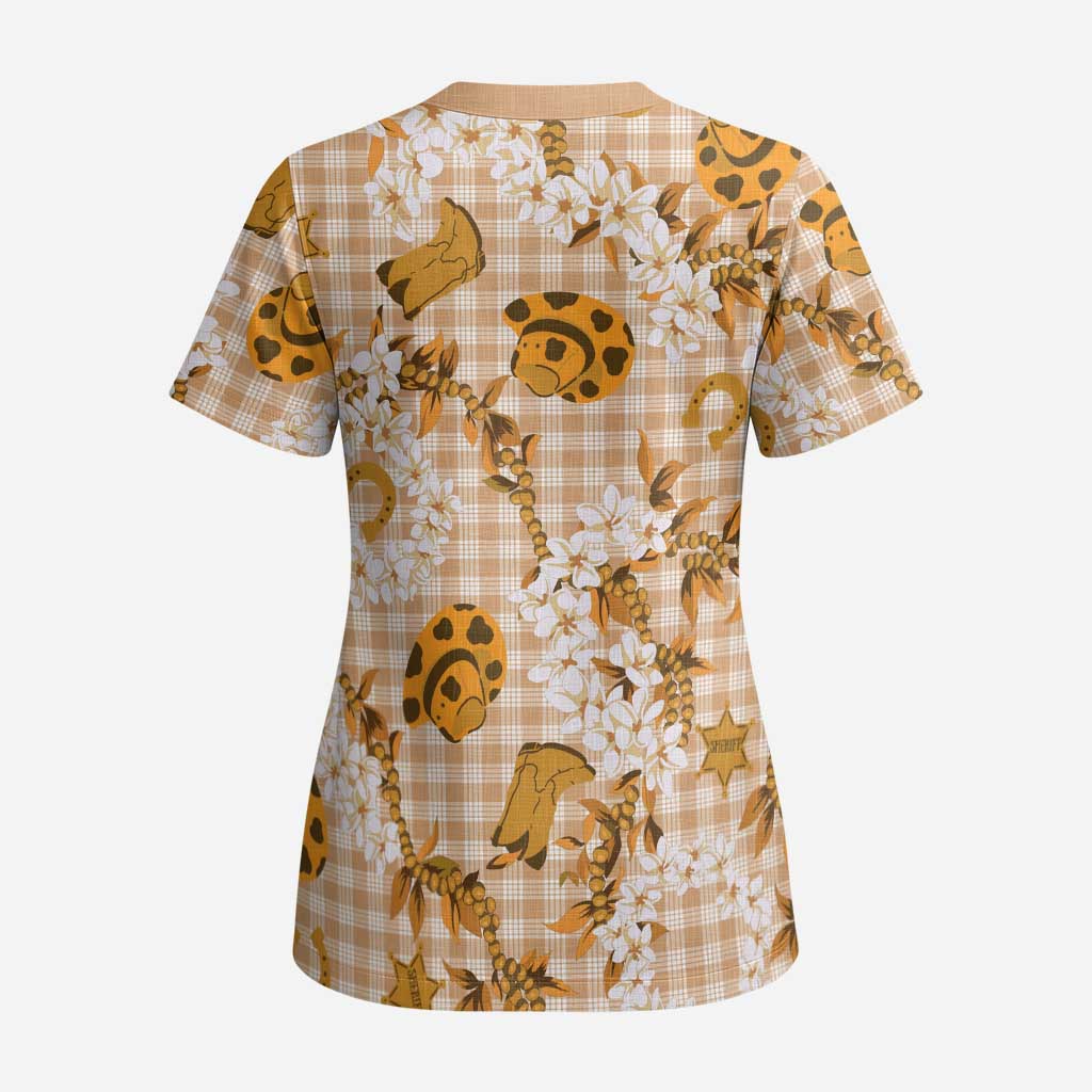 Mokihana Maile Ilima Leis Paniolo Palaka Scrub Top Hawaiian Kula Spirit - Polynesian Pride