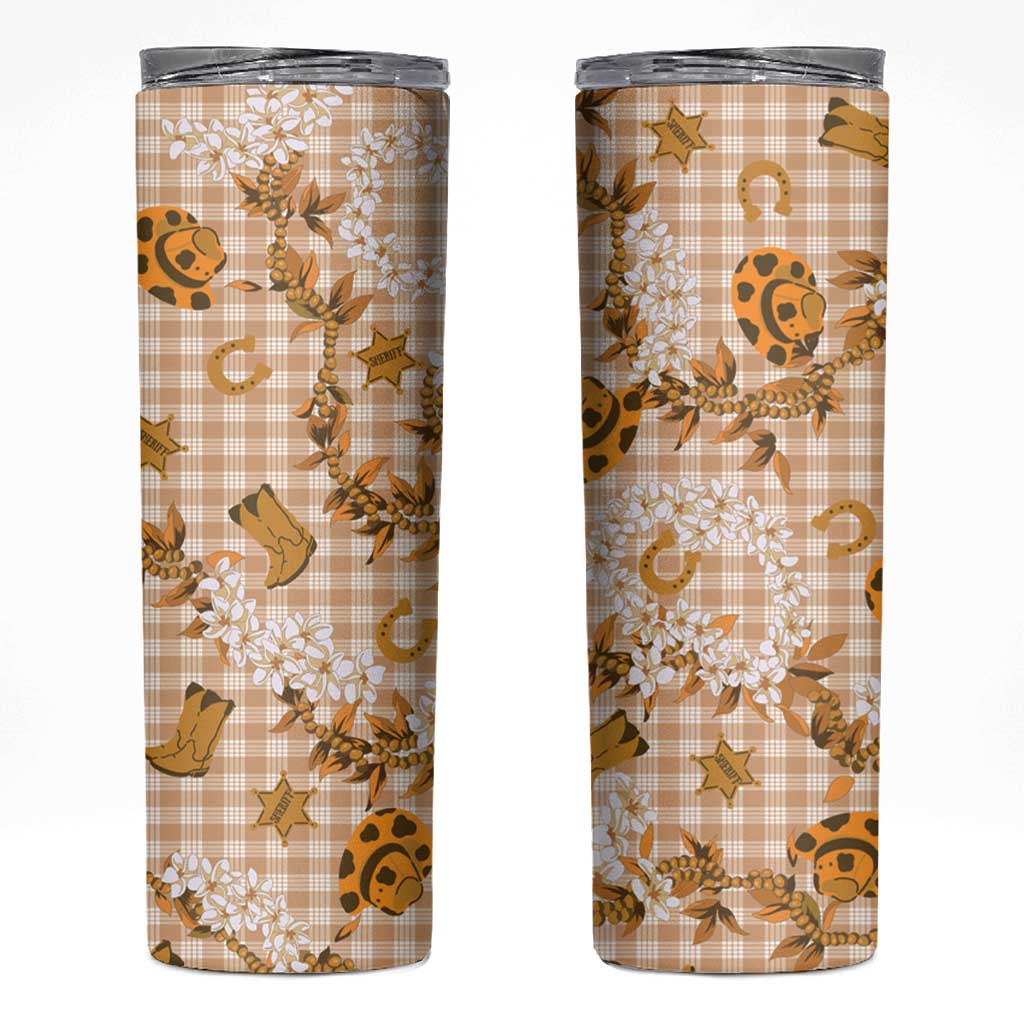 Mokihana Maile Ilima Leis Paniolo Palaka Skinny Tumbler Hawaiian Kula Spirit LT9 Gold - Polynesian Pride