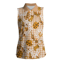 Mokihana Maile Ilima Leis Paniolo Palaka Women Sleeveless Polo Shirt Hawaiian Kula Spirit LT9 Female Gold - Polynesian Pride