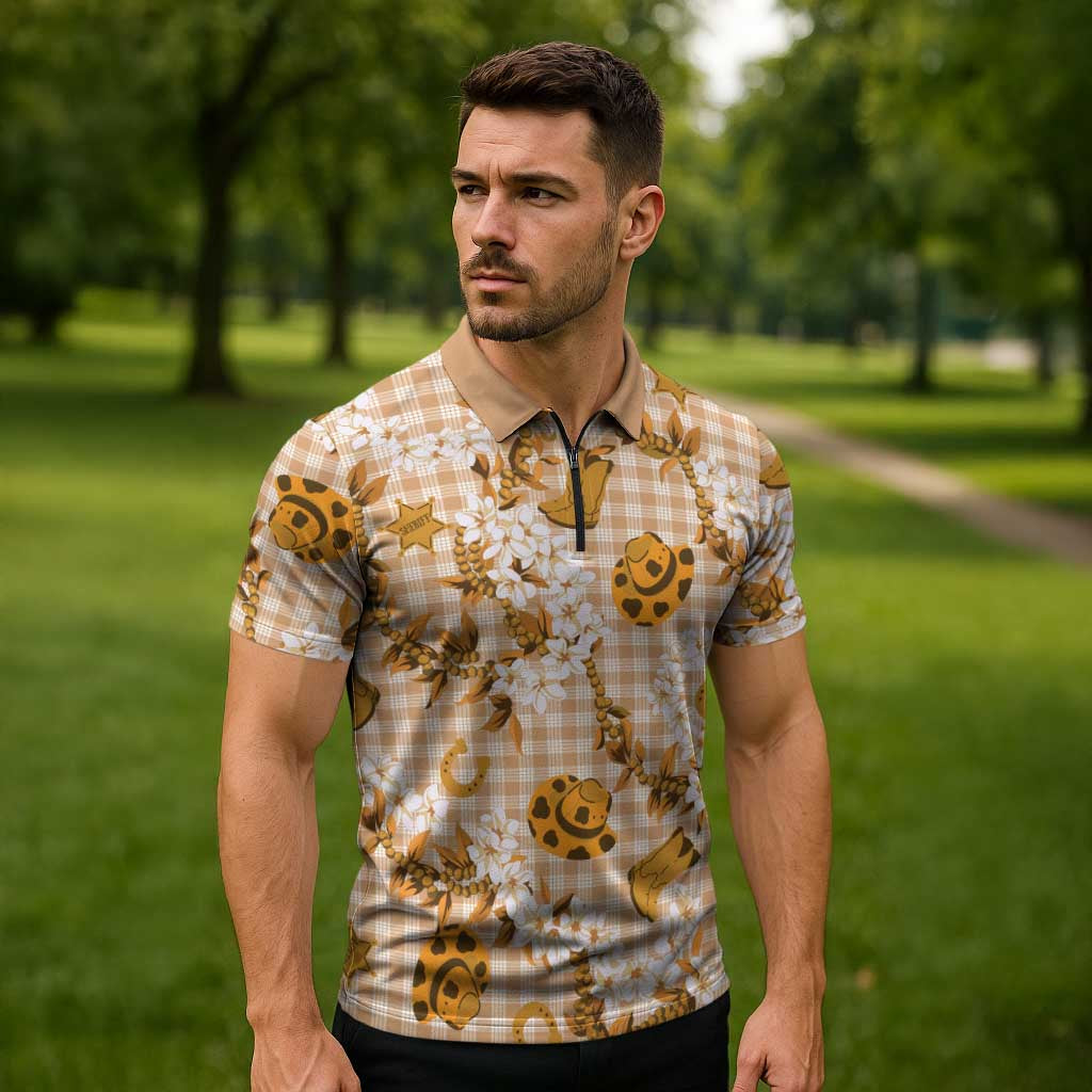 Mokihana Maile Ilima Leis Paniolo Palaka Zipper Polo Shirt Hawaiian Kula Spirit - Polynesian Pride