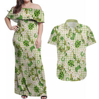 Mokihana Maile Ilima Leis Paniolo Palaka Couples Matching Off Shoulder Maxi Dress and Hawaiian Shirt Hawaiian Omaomo Ala Spirit LT9 Green - Polynesian Pride