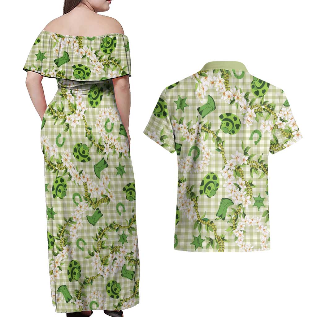 Mokihana Maile Ilima Leis Paniolo Palaka Couples Matching Off Shoulder Maxi Dress and Hawaiian Shirt Hawaiian Omaomo Ala Spirit LT9 - Polynesian Pride
