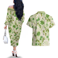 Mokihana Maile Ilima Leis Paniolo Palaka Couples Matching Off The Shoulder Long Sleeve Dress and Hawaiian Shirt Hawaiian Omaomo Ala Spirit LT9 - Polynesian Pride