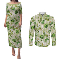 Mokihana Maile Ilima Leis Paniolo Palaka Couples Matching Puletasi and Long Sleeve Button Shirt Hawaiian Omaomo Ala Spirit LT9 Green - Polynesian Pride