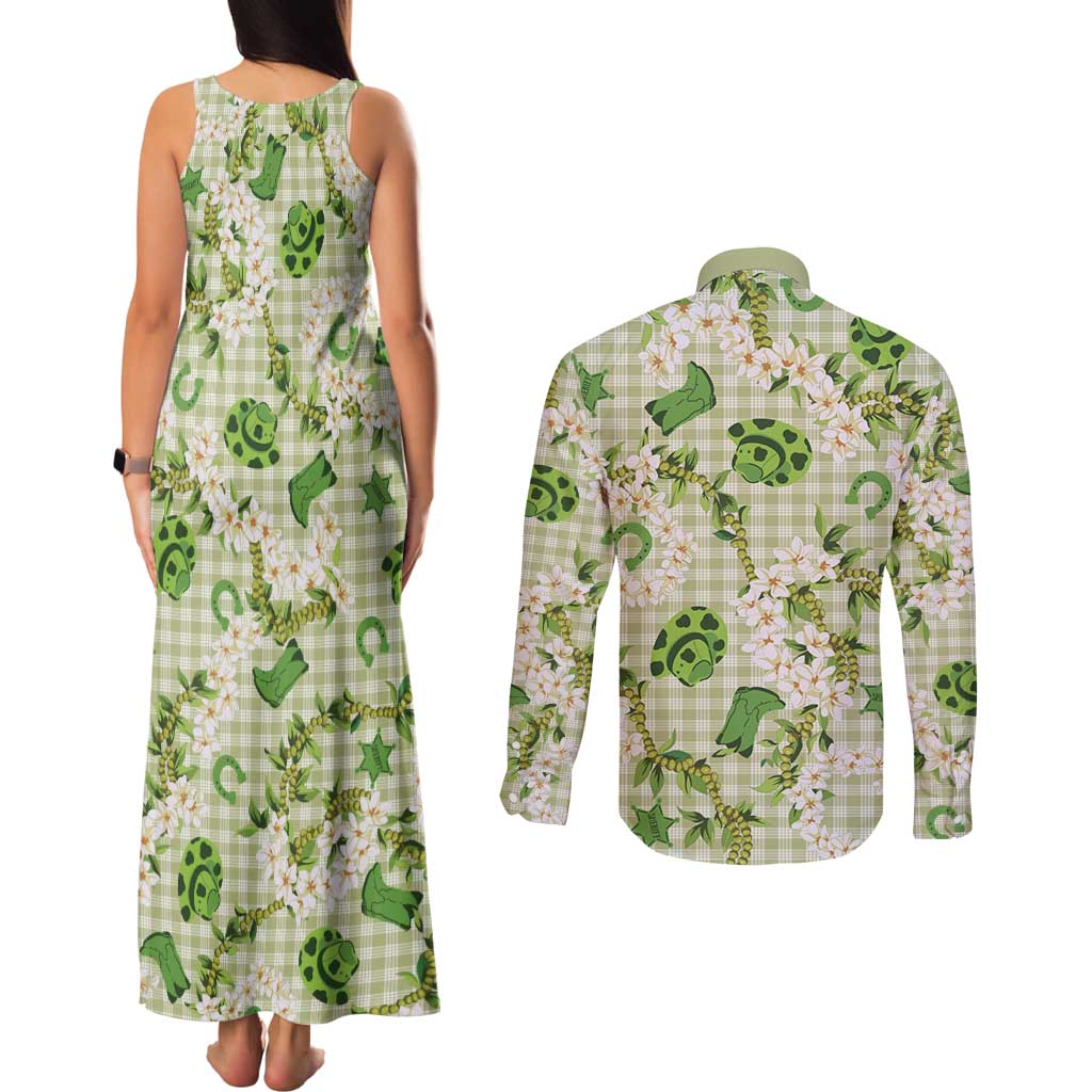 Mokihana Maile Ilima Leis Paniolo Palaka Couples Matching Tank Maxi Dress and Long Sleeve Button Shirt Hawaiian Omaomo Ala Spirit LT9 - Polynesian Pride