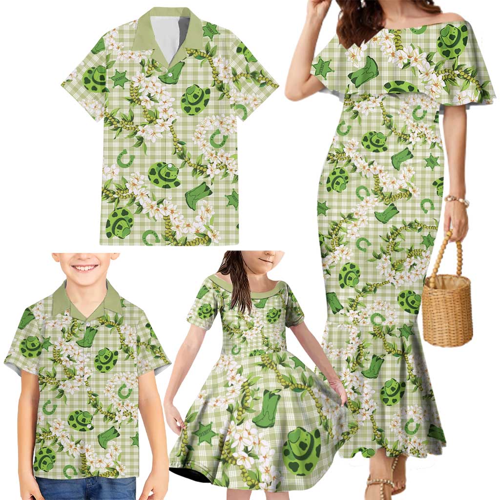 Mokihana Maile Ilima Leis Paniolo Palaka Family Matching Mermaid Dress and Hawaiian Shirt Hawaiian Omaomo Ala Spirit - Polynesian Pride