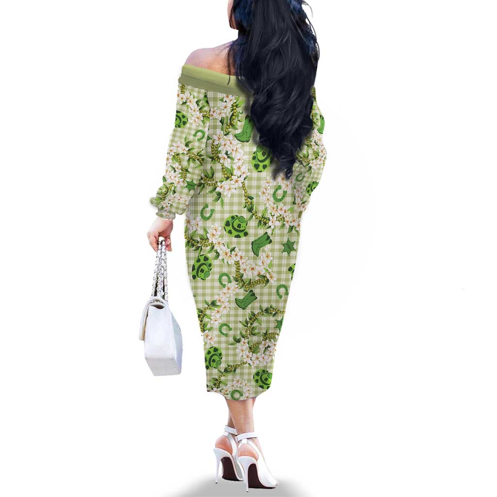 Mokihana Maile Ilima Leis Paniolo Palaka Family Matching Off The Shoulder Long Sleeve Dress and Hawaiian Shirt Hawaiian Omaomo Ala Spirit LT9 - Polynesian Pride