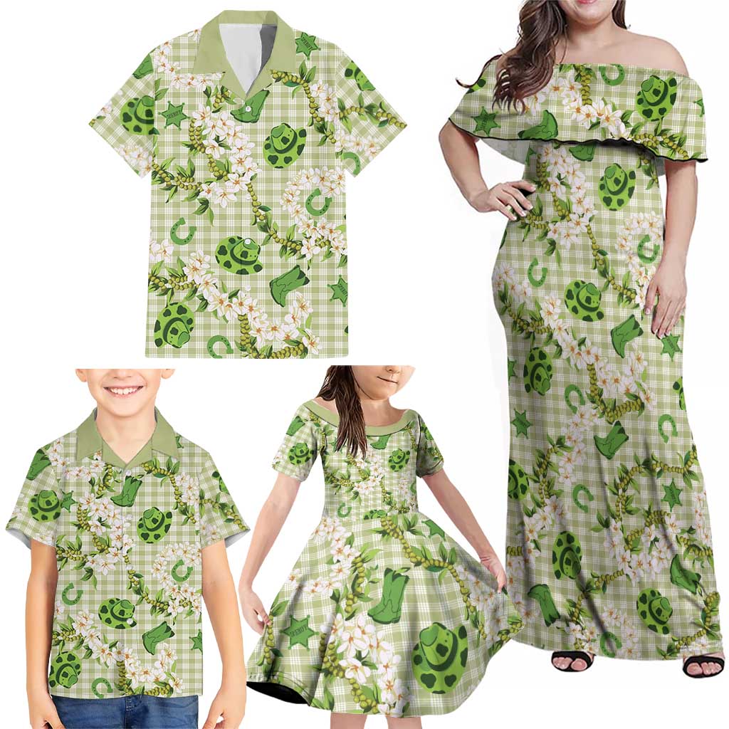 Mokihana Maile Ilima Leis Paniolo Palaka Family Matching Off Shoulder Maxi Dress and Hawaiian Shirt Hawaiian Omaomo Ala Spirit - Polynesian Pride