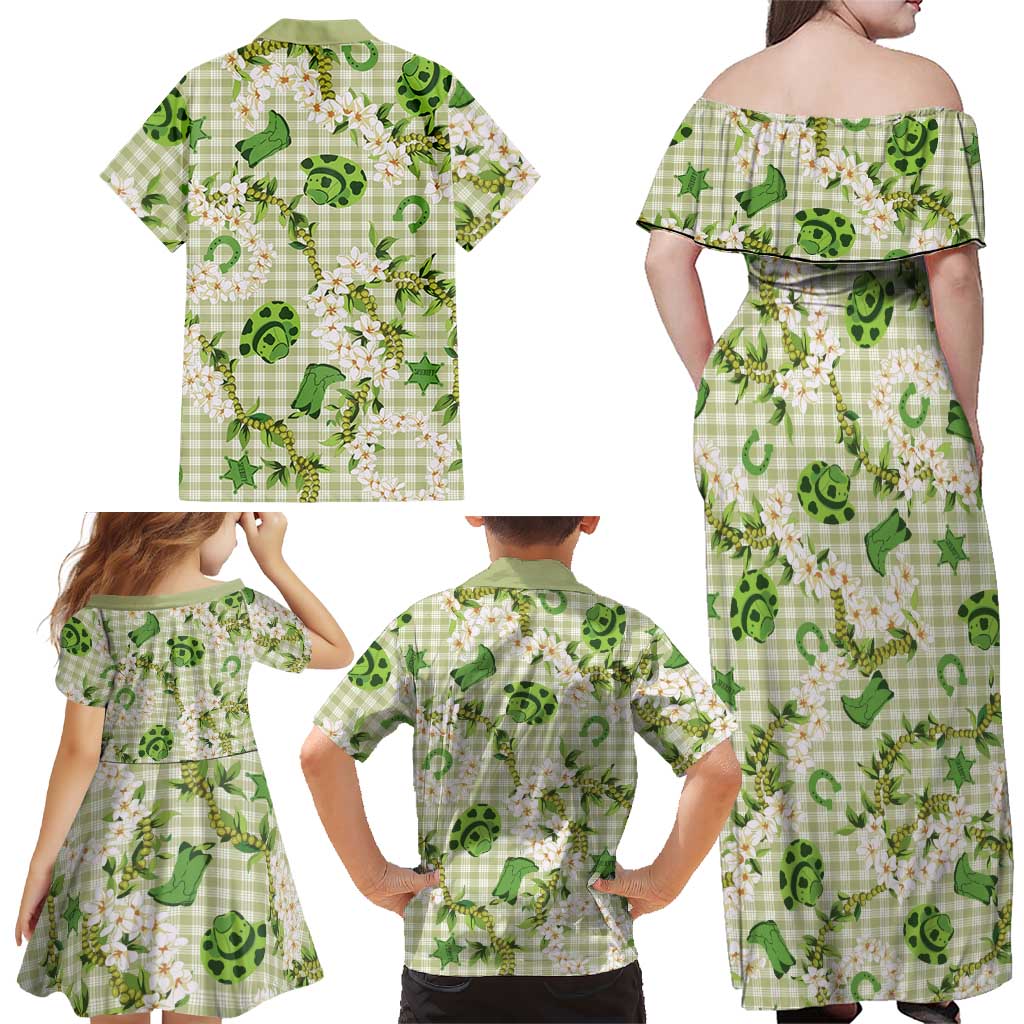 Mokihana Maile Ilima Leis Paniolo Palaka Family Matching Off Shoulder Maxi Dress and Hawaiian Shirt Hawaiian Omaomo Ala Spirit LT9 - Polynesian Pride