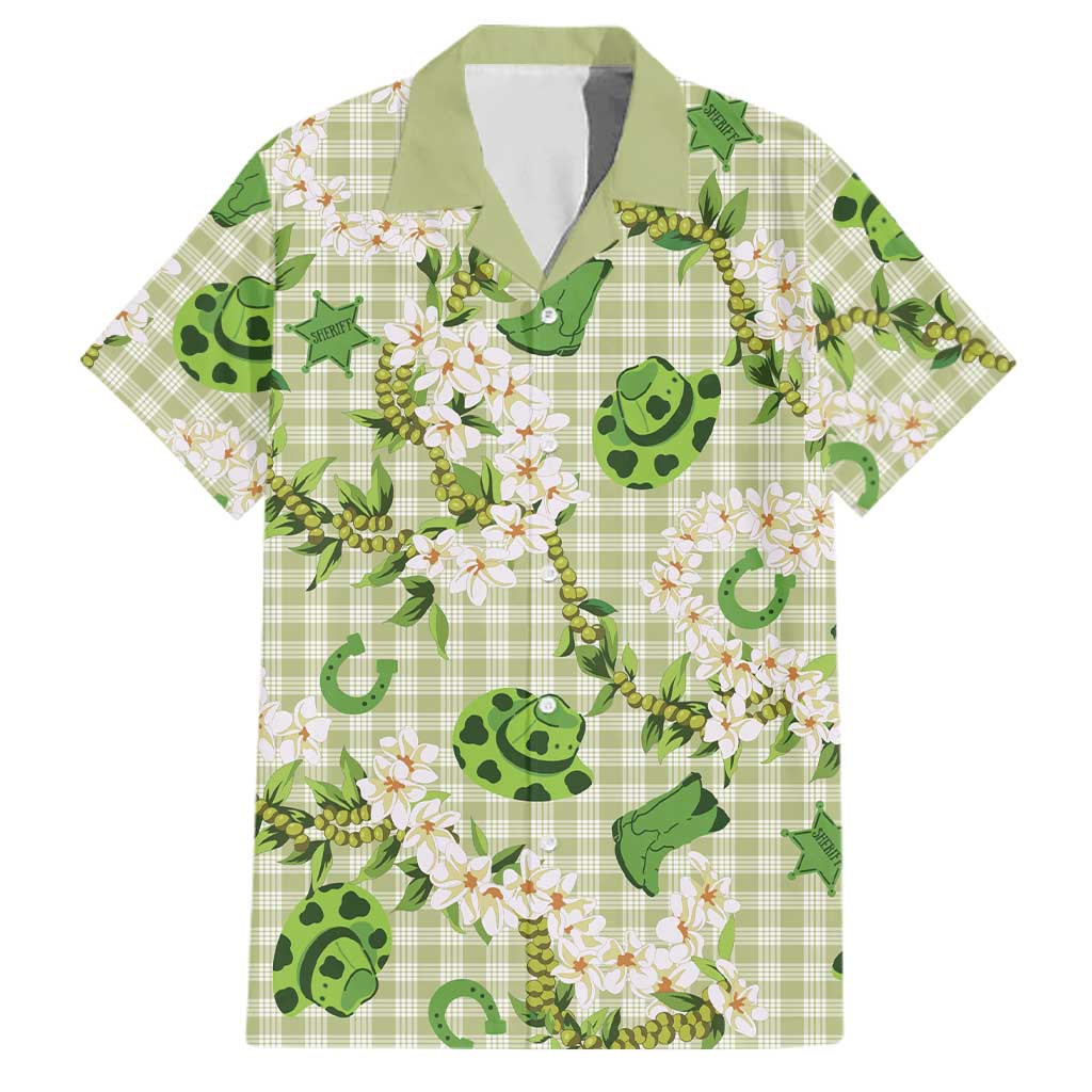 Mokihana Maile Ilima Leis Paniolo Palaka Family Matching Off Shoulder Maxi Dress and Hawaiian Shirt Hawaiian Omaomo Ala Spirit LT9 Dad's Shirt - Short Sleeve Green - Polynesian Pride