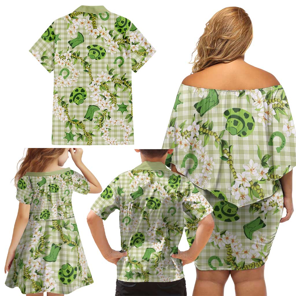 Mokihana Maile Ilima Leis Paniolo Palaka Family Matching Off Shoulder Short Dress and Hawaiian Shirt Hawaiian Omaomo Ala Spirit LT9 - Polynesian Pride