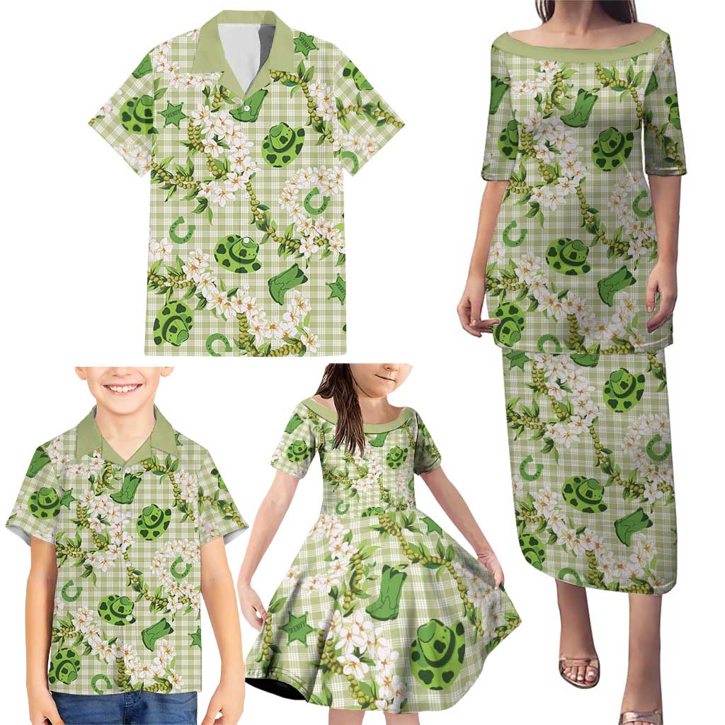 Mokihana Maile Ilima Leis Paniolo Palaka Family Matching Puletasi and Hawaiian Shirt Hawaiian Omaomo Ala Spirit LT9 - Polynesian Pride