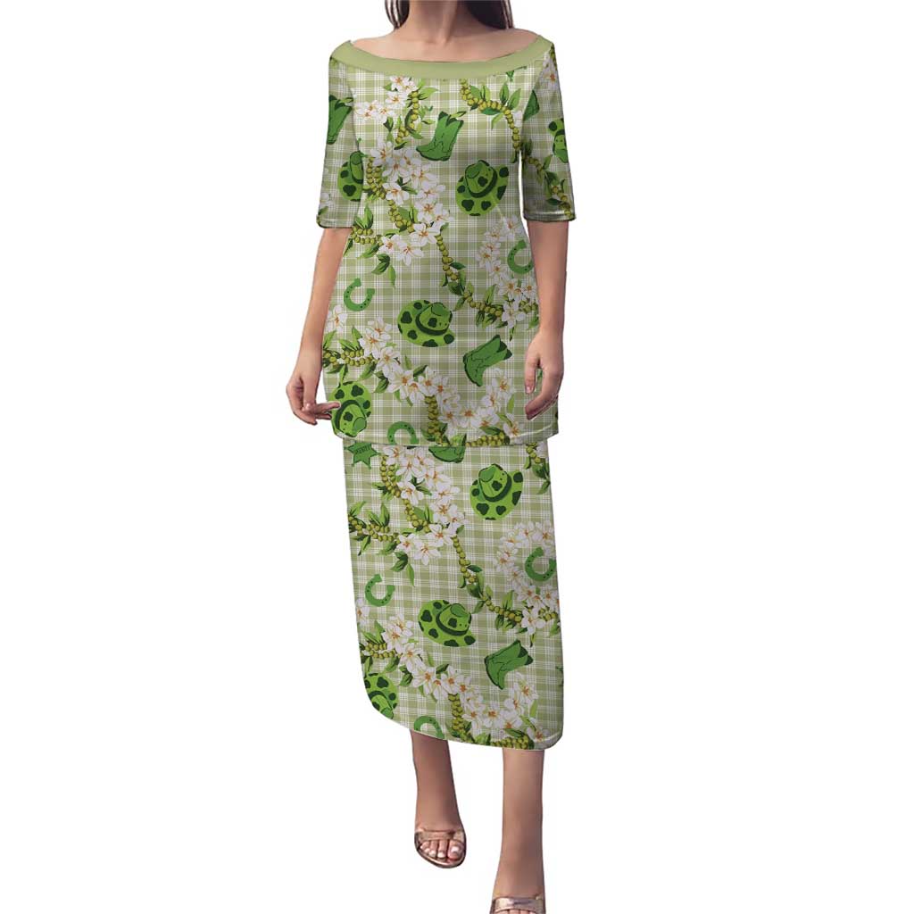 Mokihana Maile Ilima Leis Paniolo Palaka Family Matching Puletasi and Hawaiian Shirt Hawaiian Omaomo Ala Spirit LT9 Green - Polynesian Pride