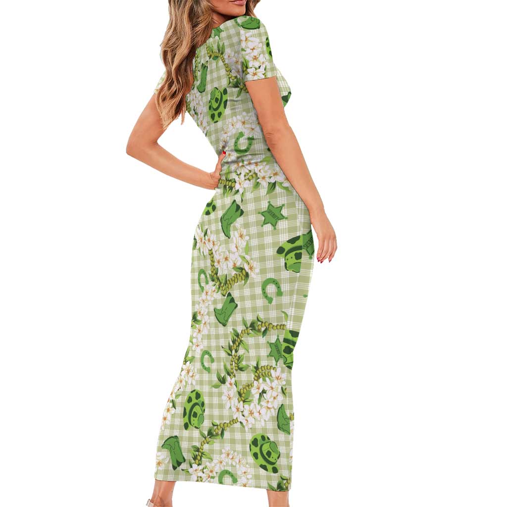 Mokihana Maile Ilima Leis Paniolo Palaka Family Matching Short Sleeve Bodycon Dress and Hawaiian Shirt Hawaiian Omaomo Ala Spirit LT9 - Polynesian Pride